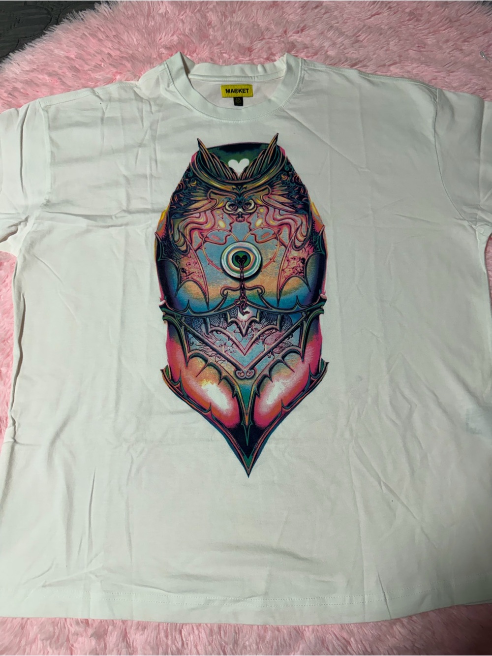 Market White Short-Sleeve Tee with Multicolor Abstract Owl Graphic